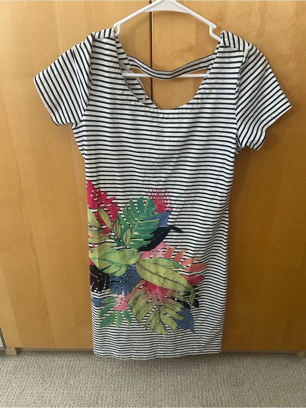 Tommy Bahama Navy and White Striped Short Sleeve Dress with Floral Graphic